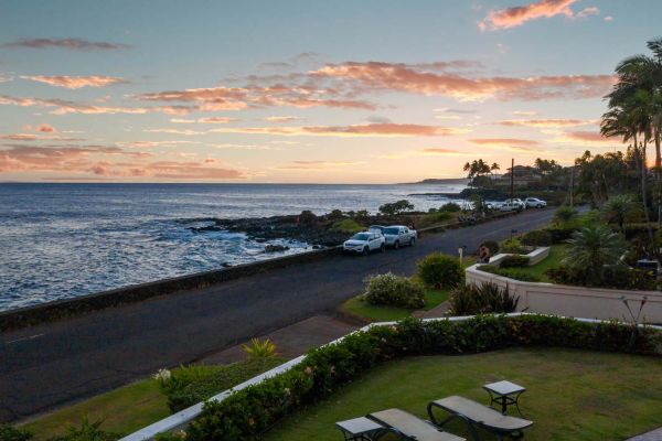 sunset view from Alihi Lani oceanfront Poipu vacation rental 
