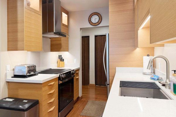 well-lit new custom kitchen